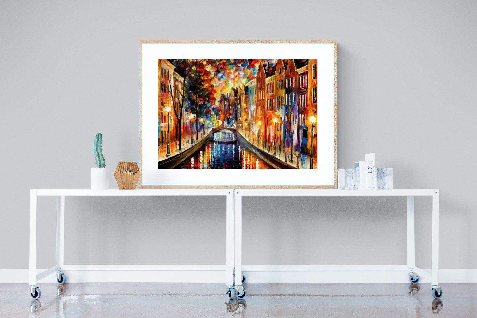 Amsterdam Night Canal-Wall_Art-120 x 90cm-Framed Print-Wood-Pixalot