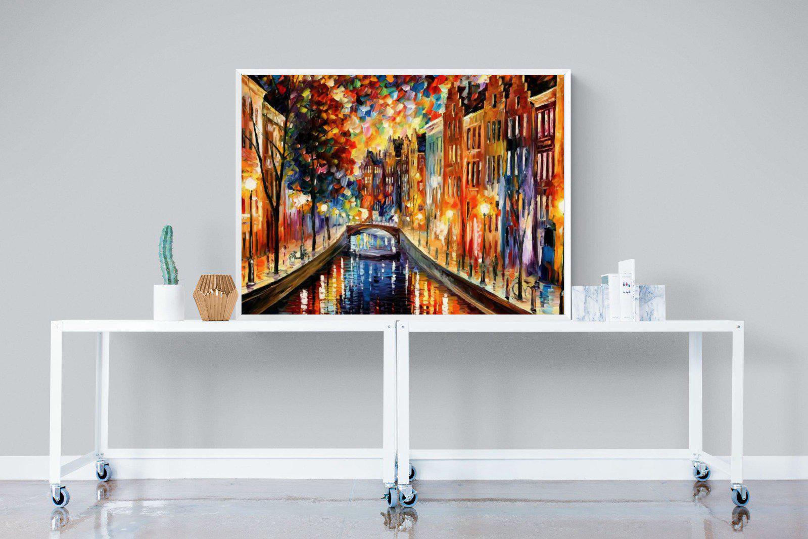 Amsterdam Night Canal-Wall_Art-120 x 90cm-Mounted Canvas-White-Pixalot