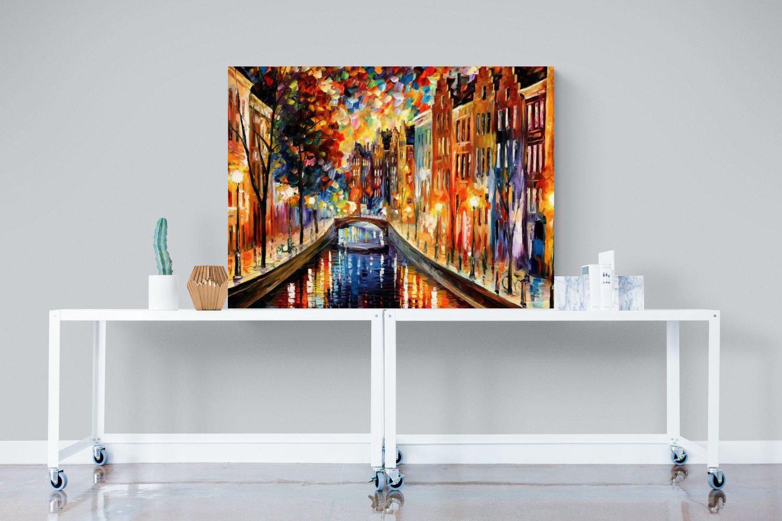 Amsterdam Night Canal-Wall_Art-120 x 90cm-Mounted Canvas-No Frame-Pixalot