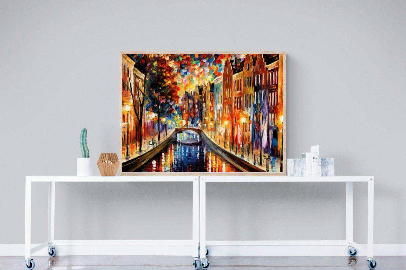Amsterdam Night Canal-Wall_Art-120 x 90cm-Mounted Canvas-Wood-Pixalot