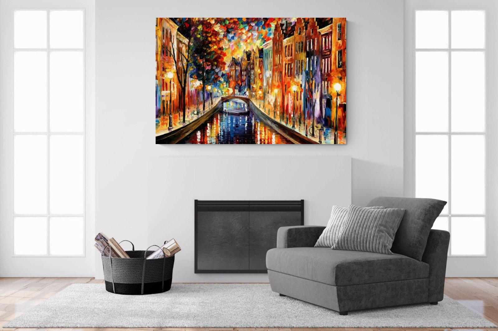 Amsterdam Night Canal-Wall_Art-150 x 100cm-Mounted Canvas-No Frame-Pixalot