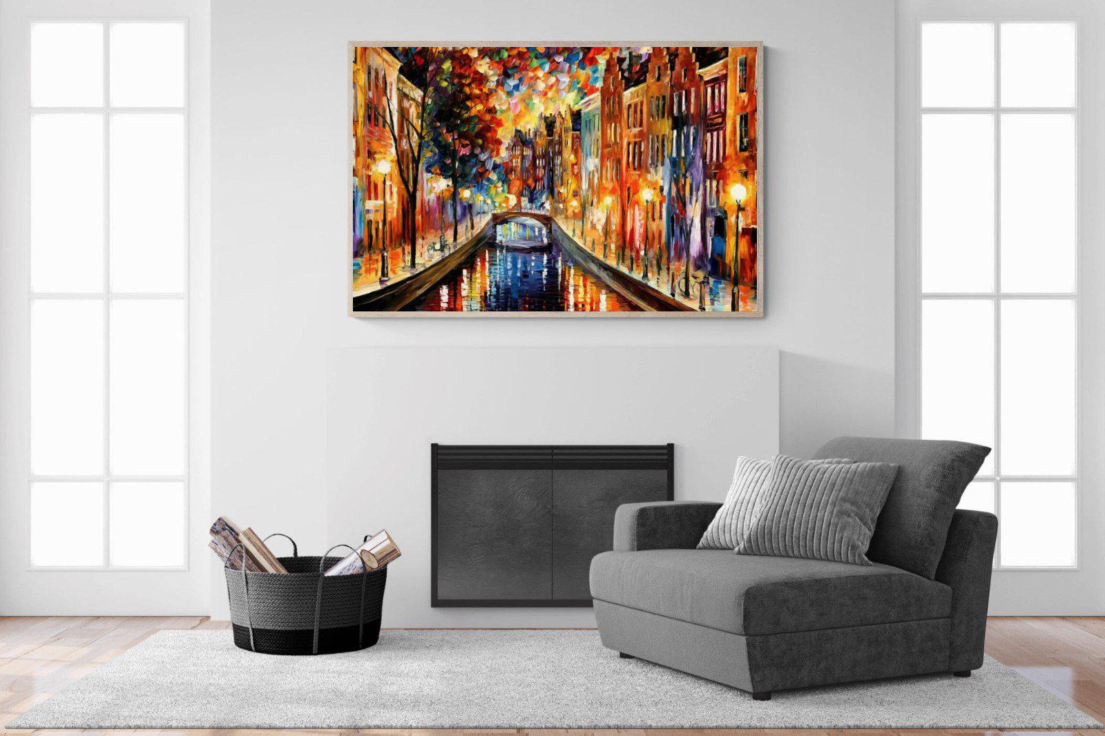 Amsterdam Night Canal-Wall_Art-150 x 100cm-Mounted Canvas-Wood-Pixalot