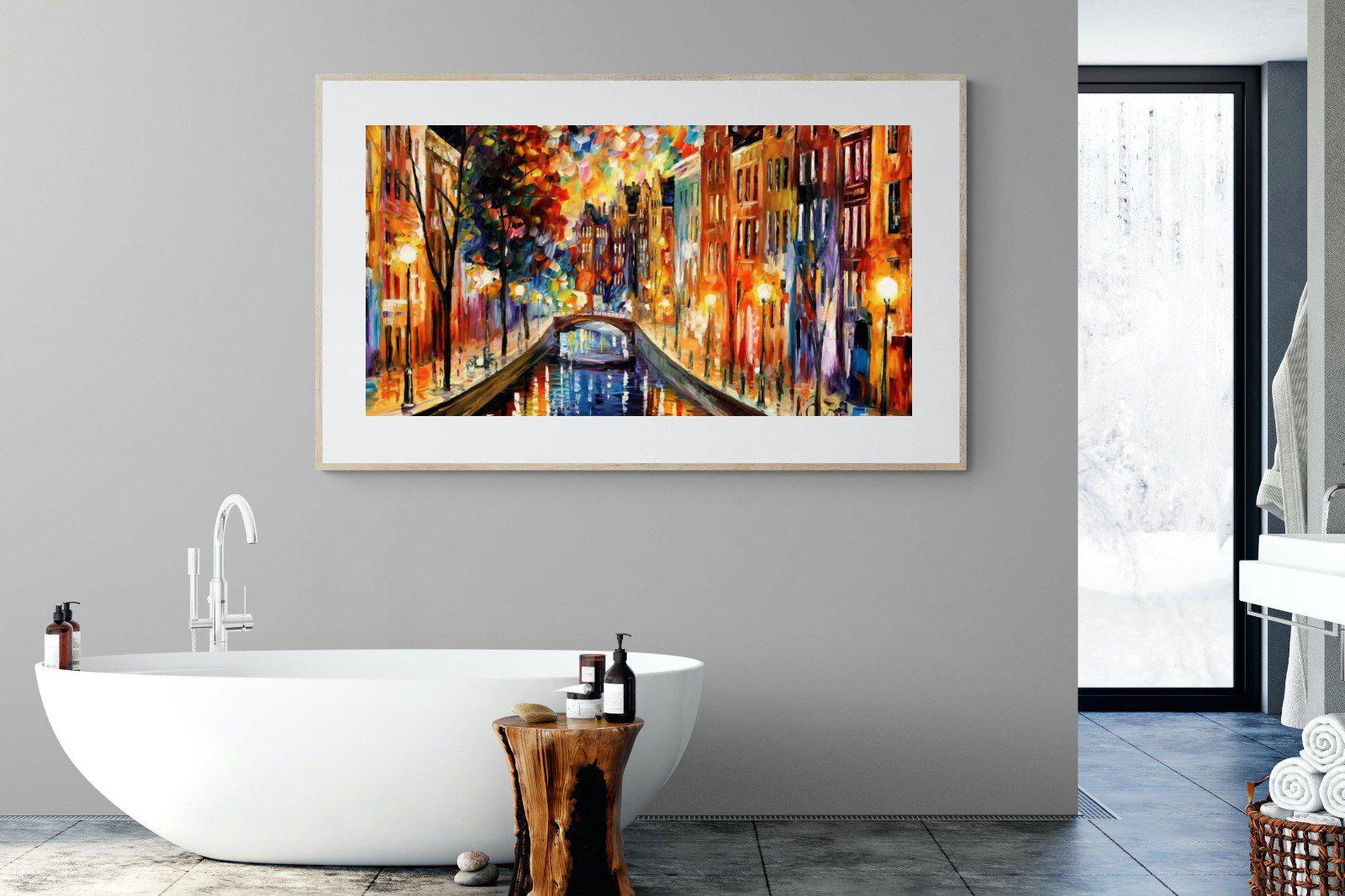 Amsterdam Night Canal-Wall_Art-180 x 110cm-Framed Print-Wood-Pixalot