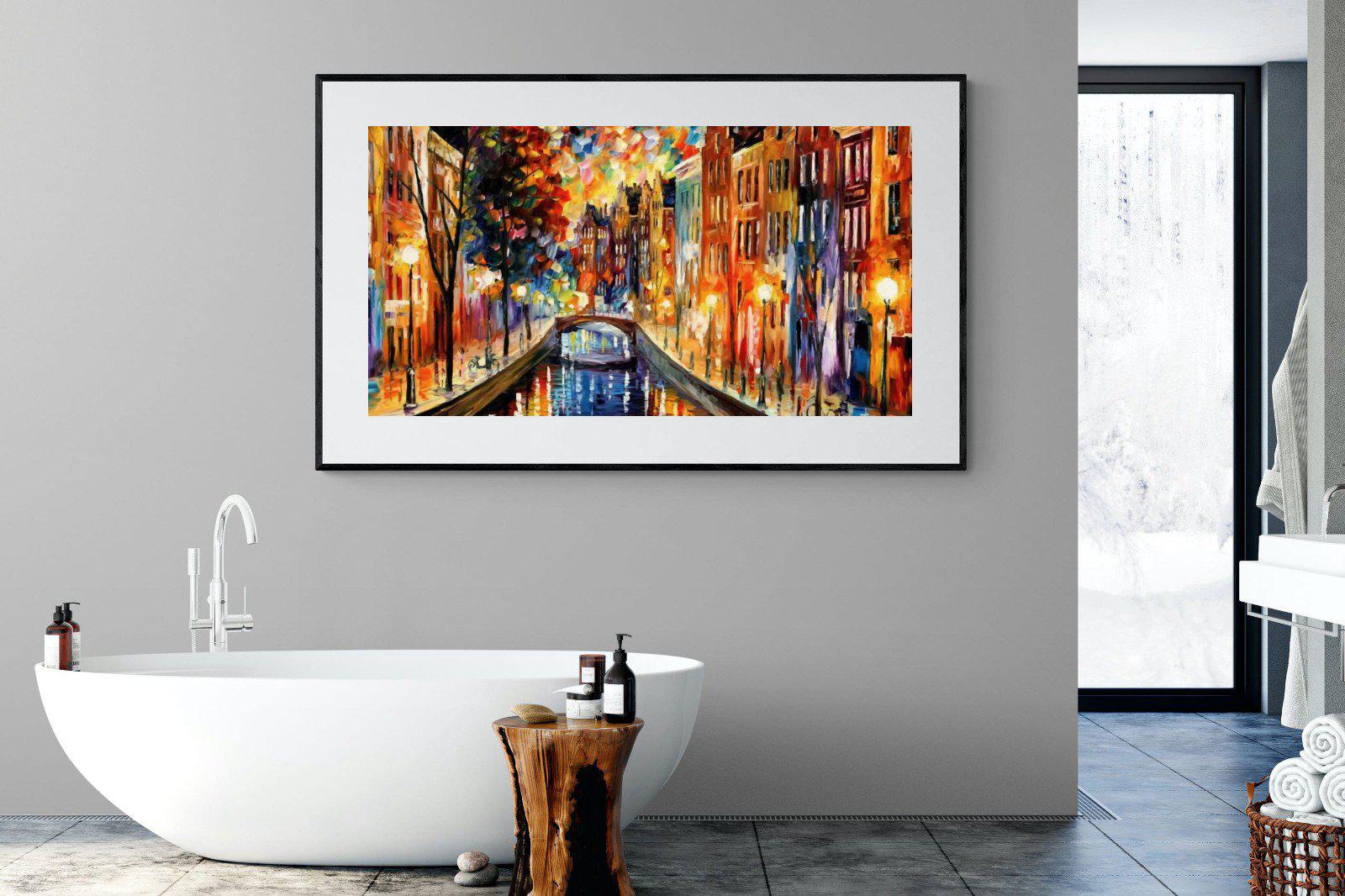 Amsterdam Night Canal-Wall_Art-180 x 110cm-Framed Print-Black-Pixalot