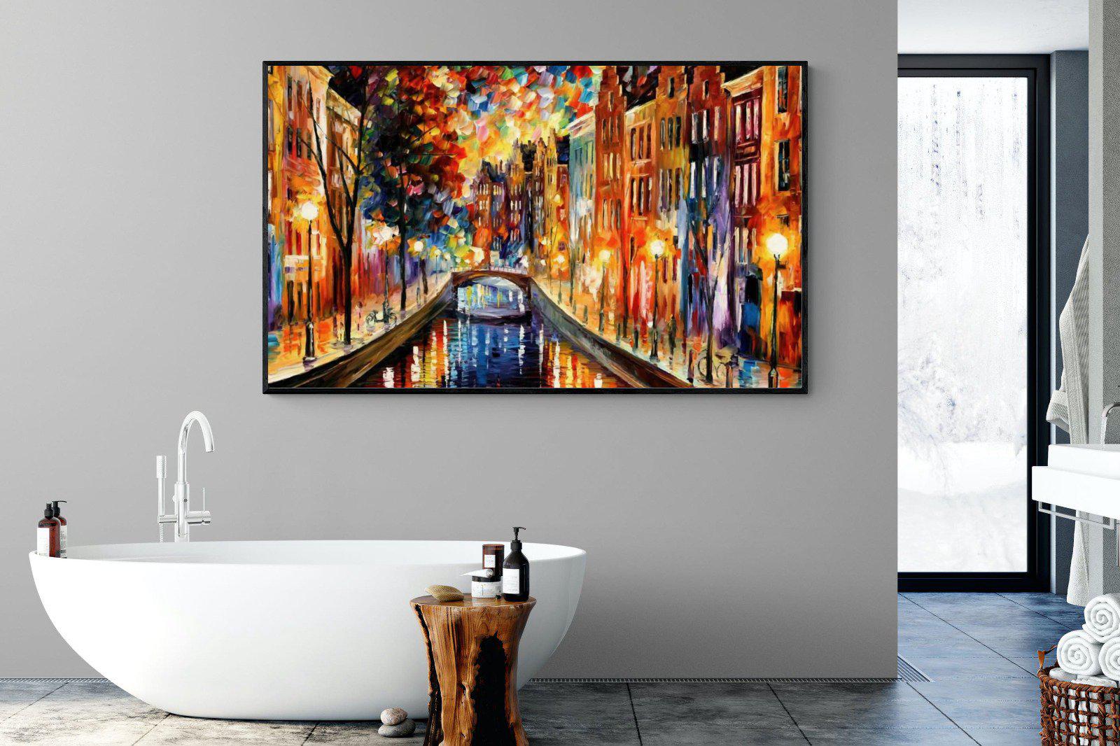 Amsterdam Night Canal-Wall_Art-180 x 110cm-Mounted Canvas-Black-Pixalot