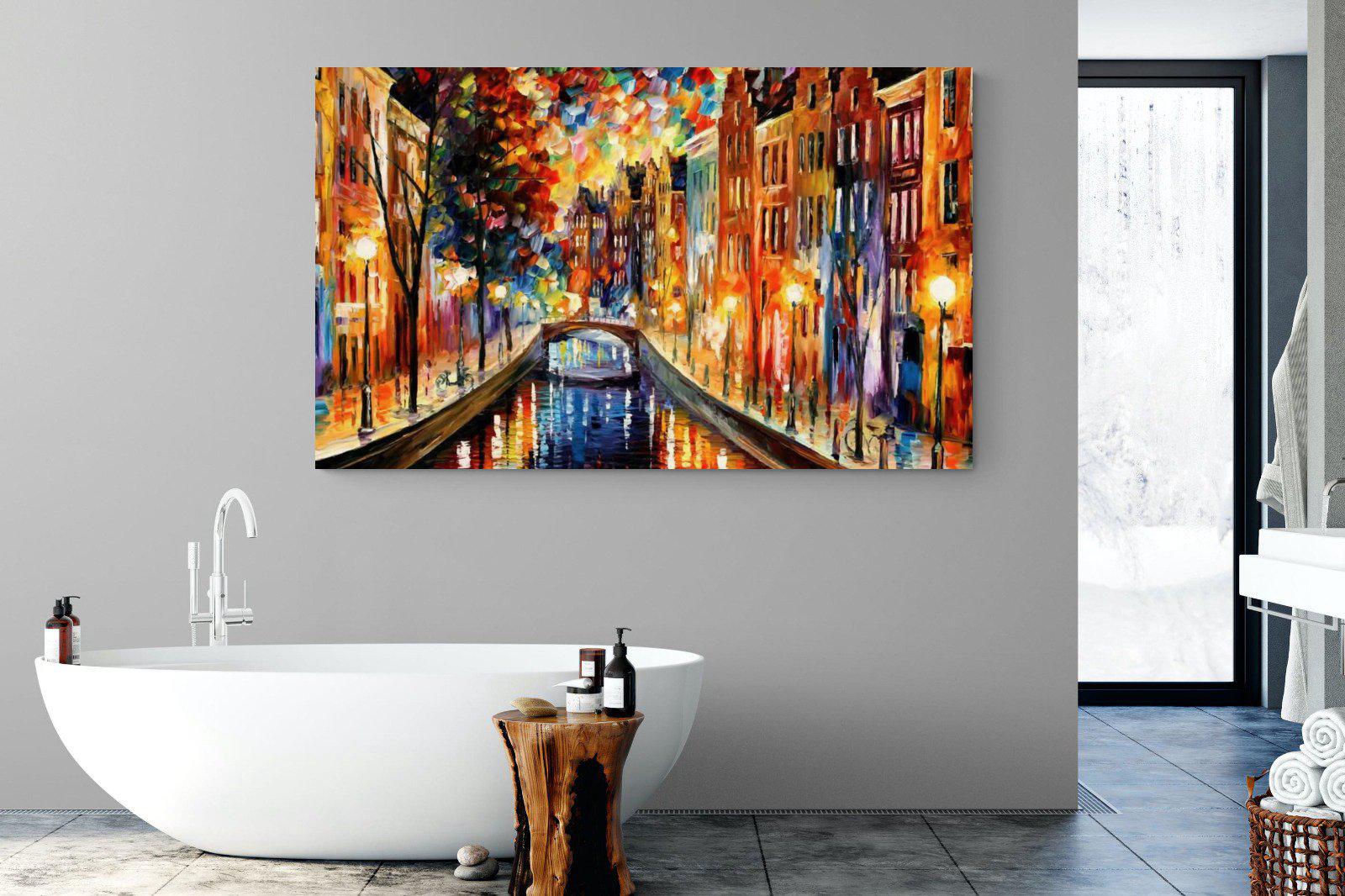 Amsterdam Night Canal-Wall_Art-180 x 110cm-Mounted Canvas-No Frame-Pixalot