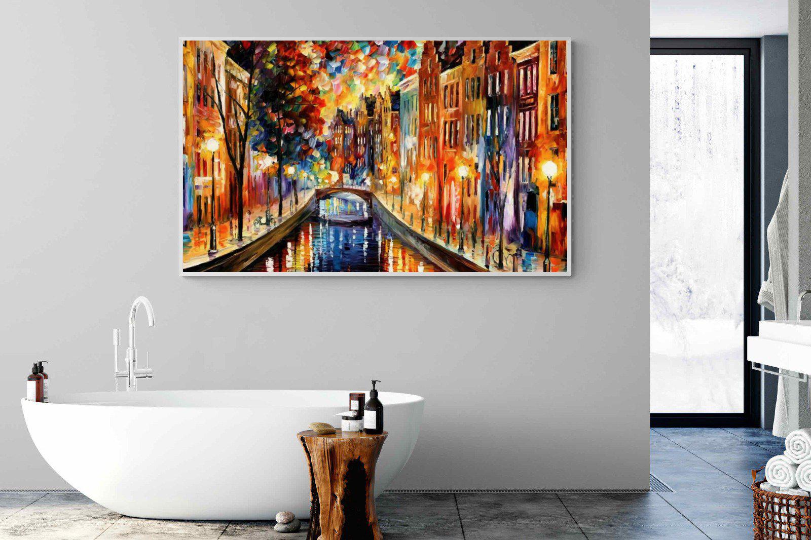 Amsterdam Night Canal-Wall_Art-180 x 110cm-Mounted Canvas-White-Pixalot