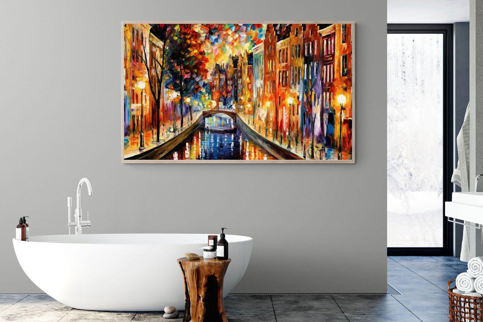 Amsterdam Night Canal-Wall_Art-180 x 110cm-Mounted Canvas-Wood-Pixalot