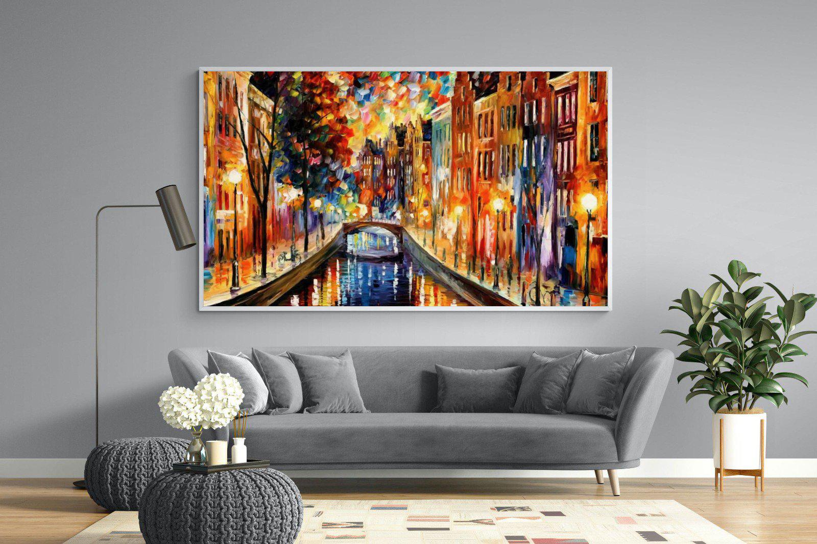 Amsterdam Night Canal-Wall_Art-220 x 130cm-Mounted Canvas-White-Pixalot