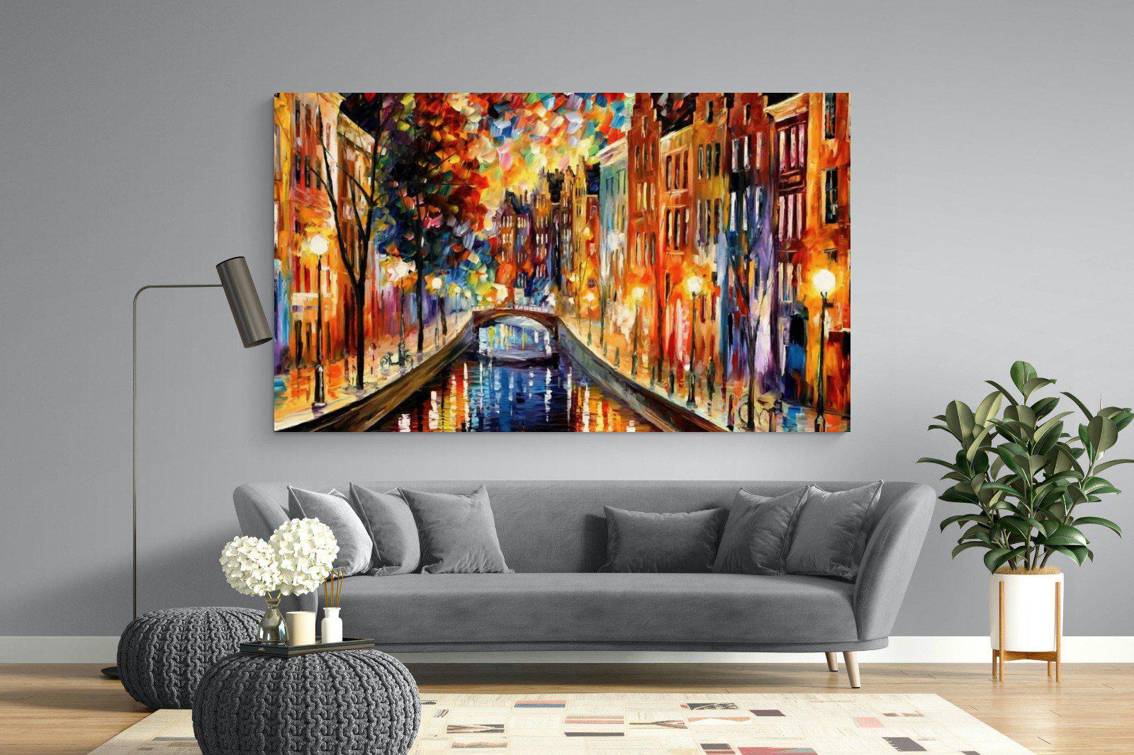 Amsterdam Night Canal-Wall_Art-220 x 130cm-Mounted Canvas-No Frame-Pixalot
