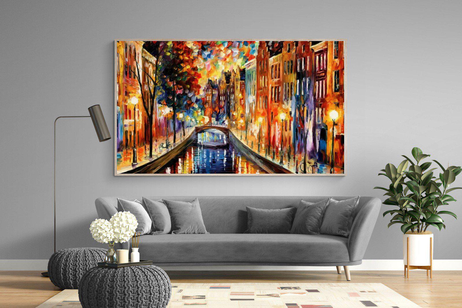 Amsterdam Night Canal-Wall_Art-220 x 130cm-Mounted Canvas-Wood-Pixalot