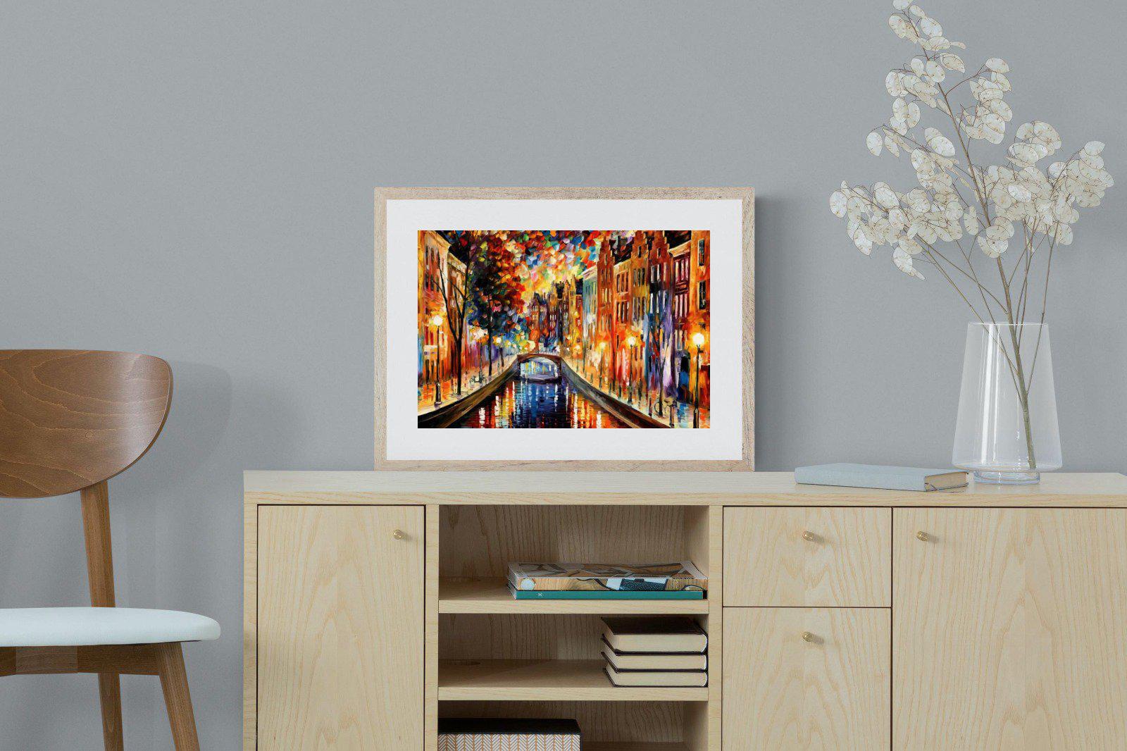 Amsterdam Night Canal-Wall_Art-60 x 45cm-Framed Print-Wood-Pixalot
