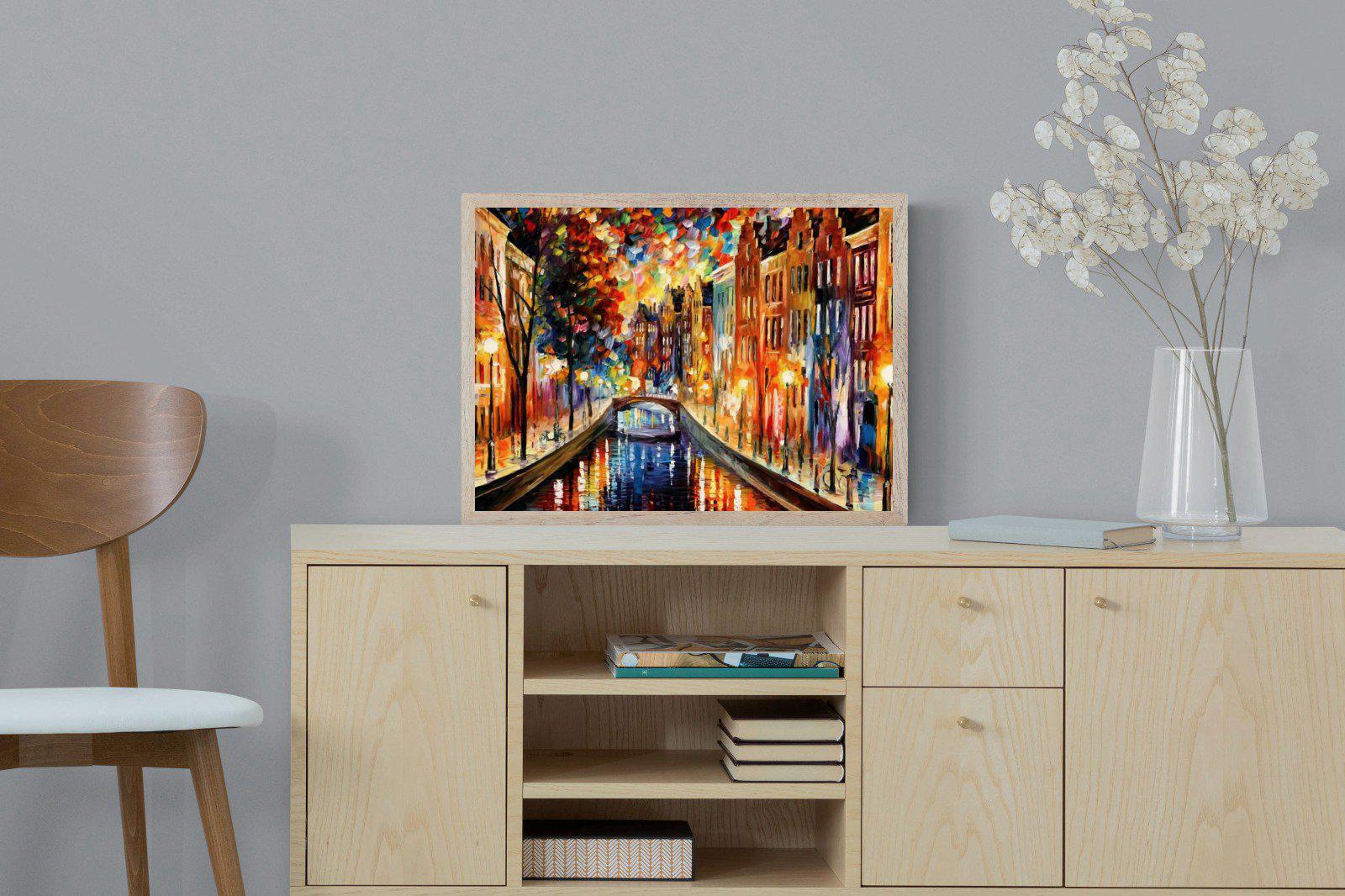 Amsterdam Night Canal-Wall_Art-60 x 45cm-Mounted Canvas-Wood-Pixalot