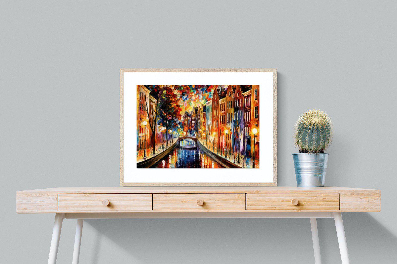Amsterdam Night Canal-Wall_Art-80 x 60cm-Framed Print-Wood-Pixalot