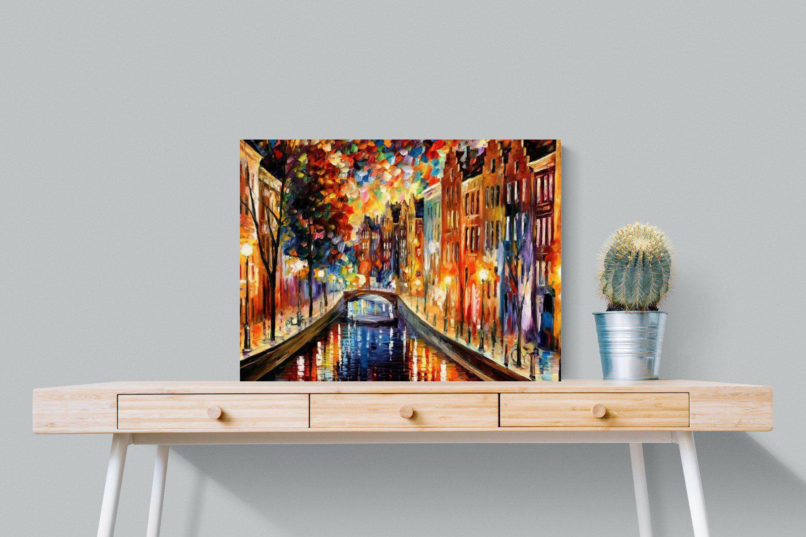Amsterdam Night Canal-Wall_Art-80 x 60cm-Mounted Canvas-No Frame-Pixalot