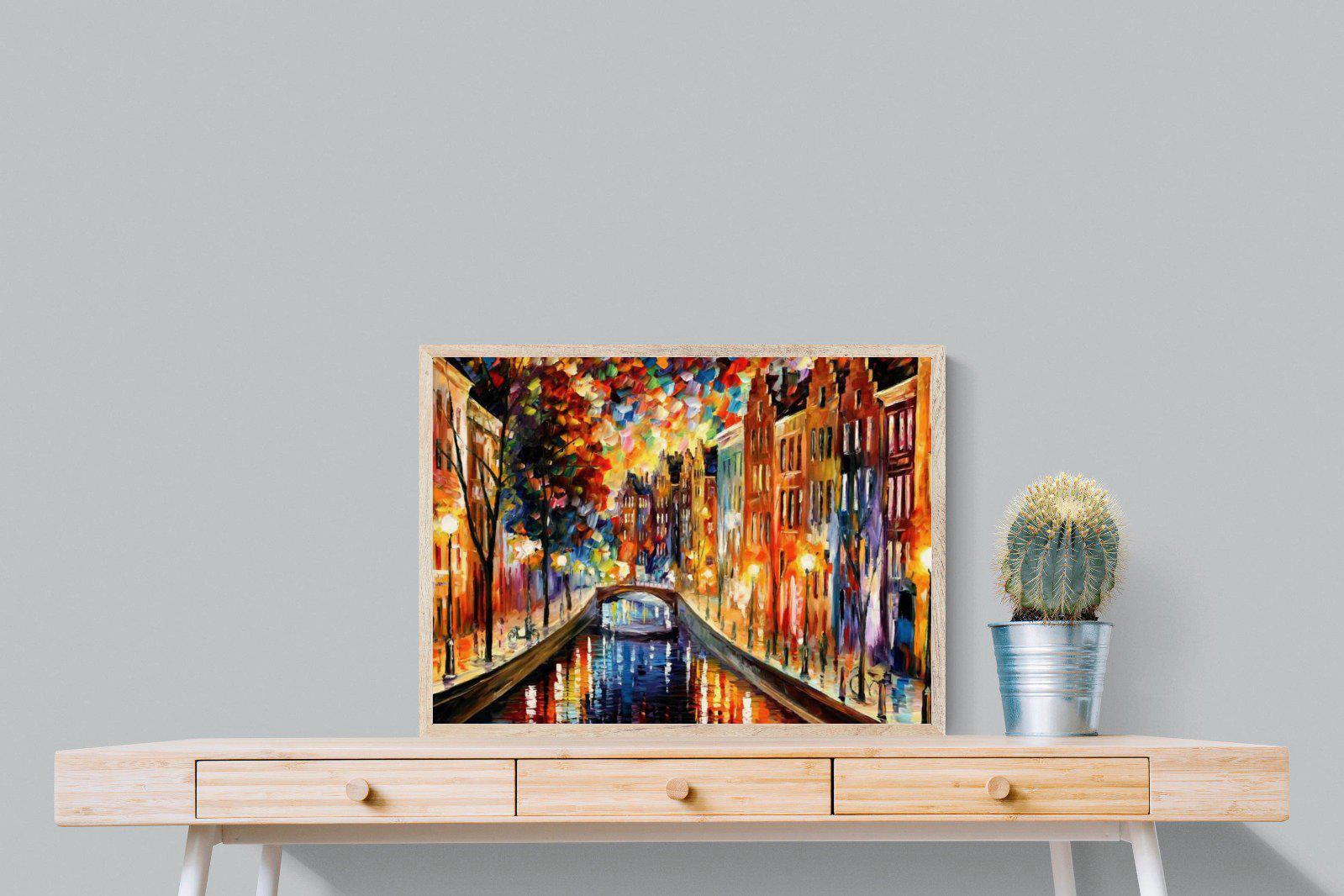 Amsterdam Night Canal-Wall_Art-80 x 60cm-Mounted Canvas-Wood-Pixalot