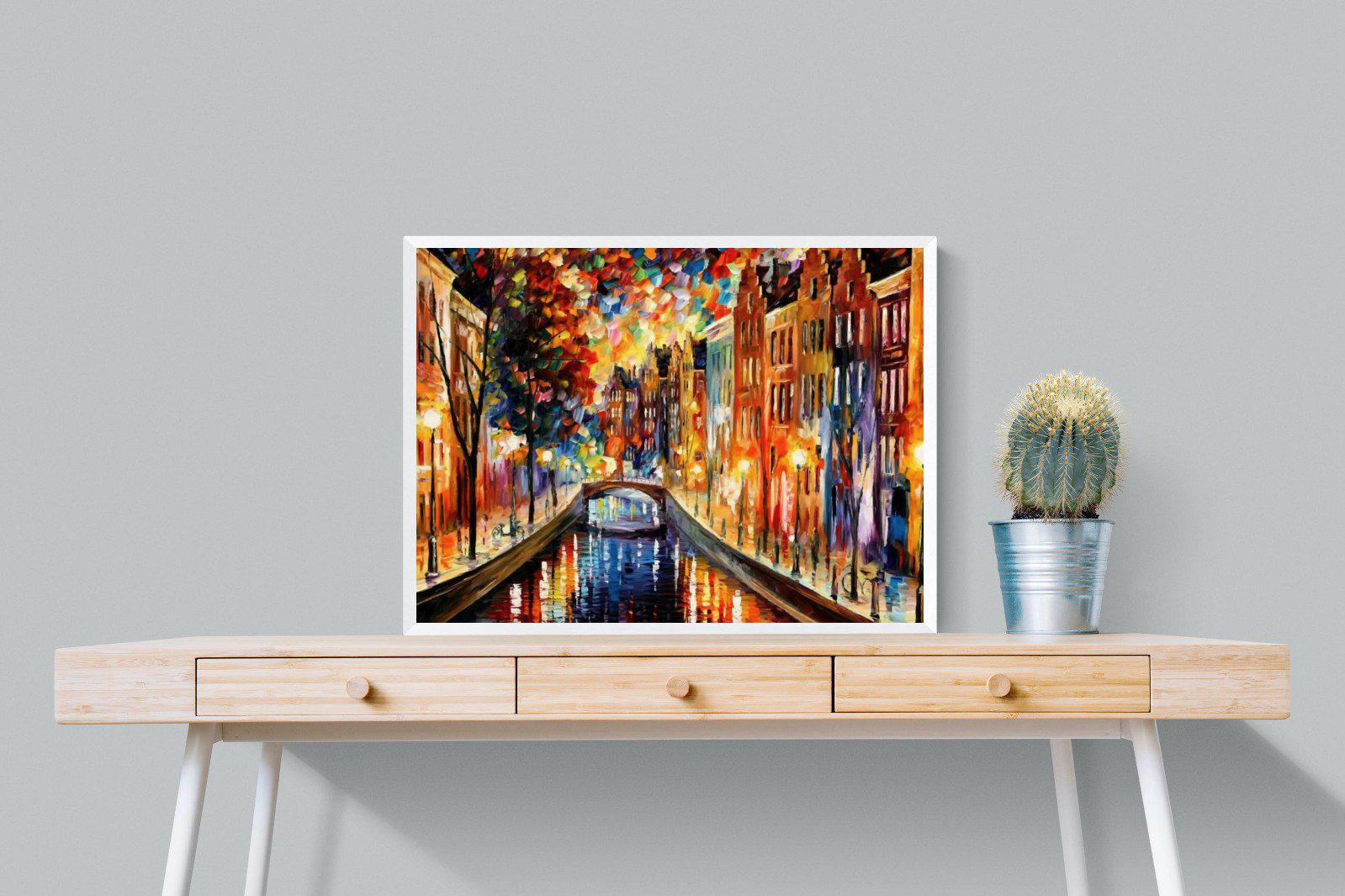 Amsterdam Night Canal-Wall_Art-80 x 60cm-Mounted Canvas-White-Pixalot