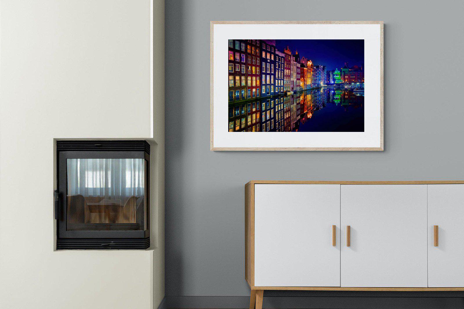 Amsterdam Night-Wall_Art-100 x 75cm-Framed Print-Wood-Pixalot