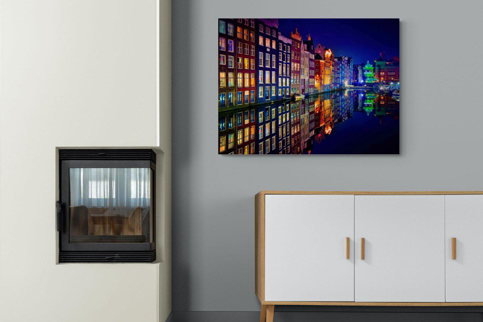 Amsterdam Night-Wall_Art-100 x 75cm-Mounted Canvas-No Frame-Pixalot