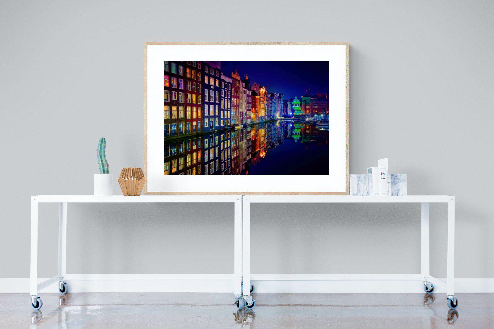 Amsterdam Night-Wall_Art-120 x 90cm-Framed Print-Wood-Pixalot