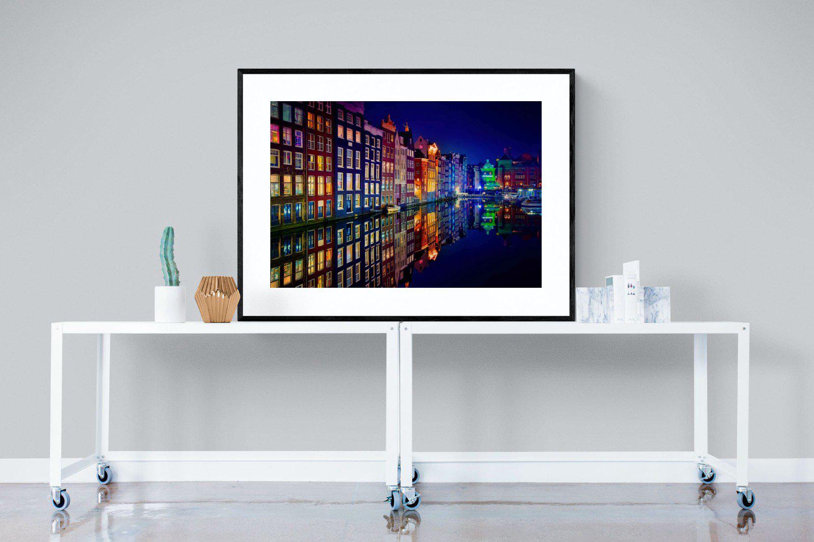 Amsterdam Night-Wall_Art-120 x 90cm-Framed Print-Black-Pixalot