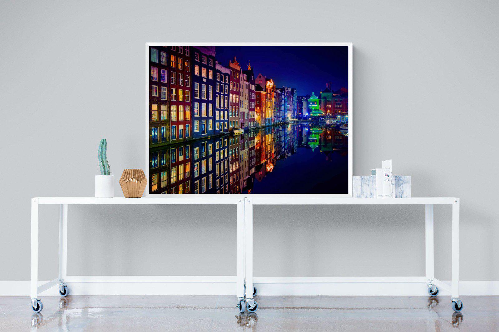 Amsterdam Night-Wall_Art-120 x 90cm-Mounted Canvas-White-Pixalot
