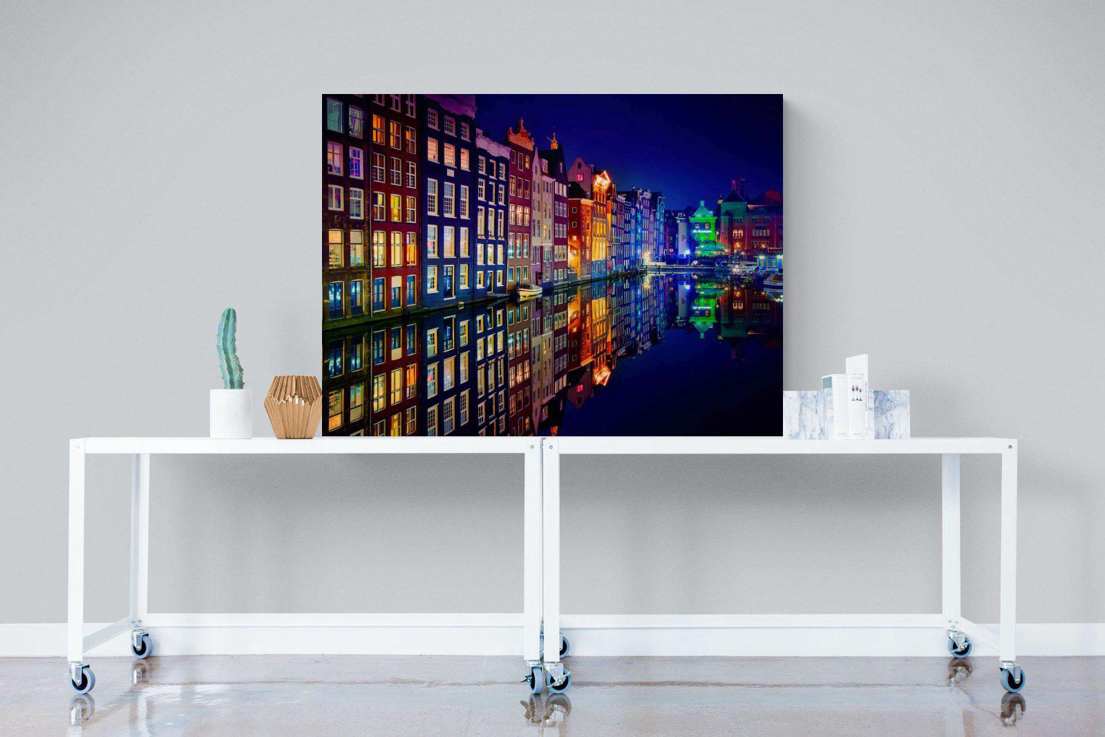 Amsterdam Night-Wall_Art-120 x 90cm-Mounted Canvas-No Frame-Pixalot