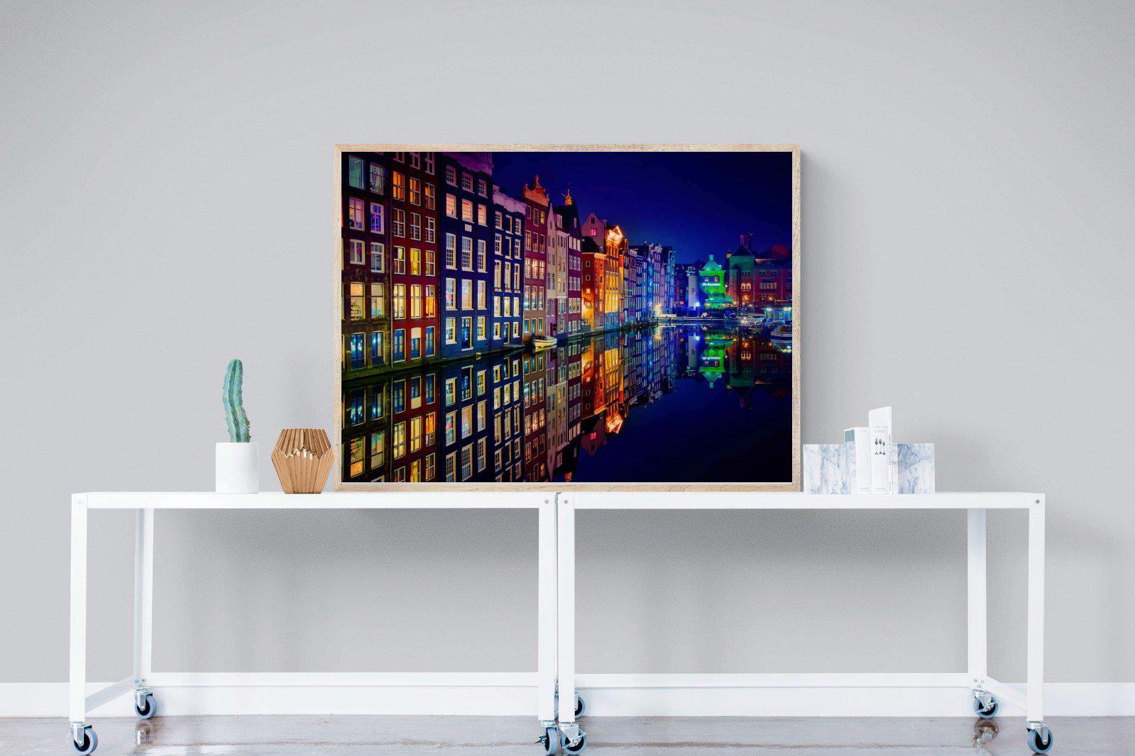 Amsterdam Night-Wall_Art-120 x 90cm-Mounted Canvas-Wood-Pixalot