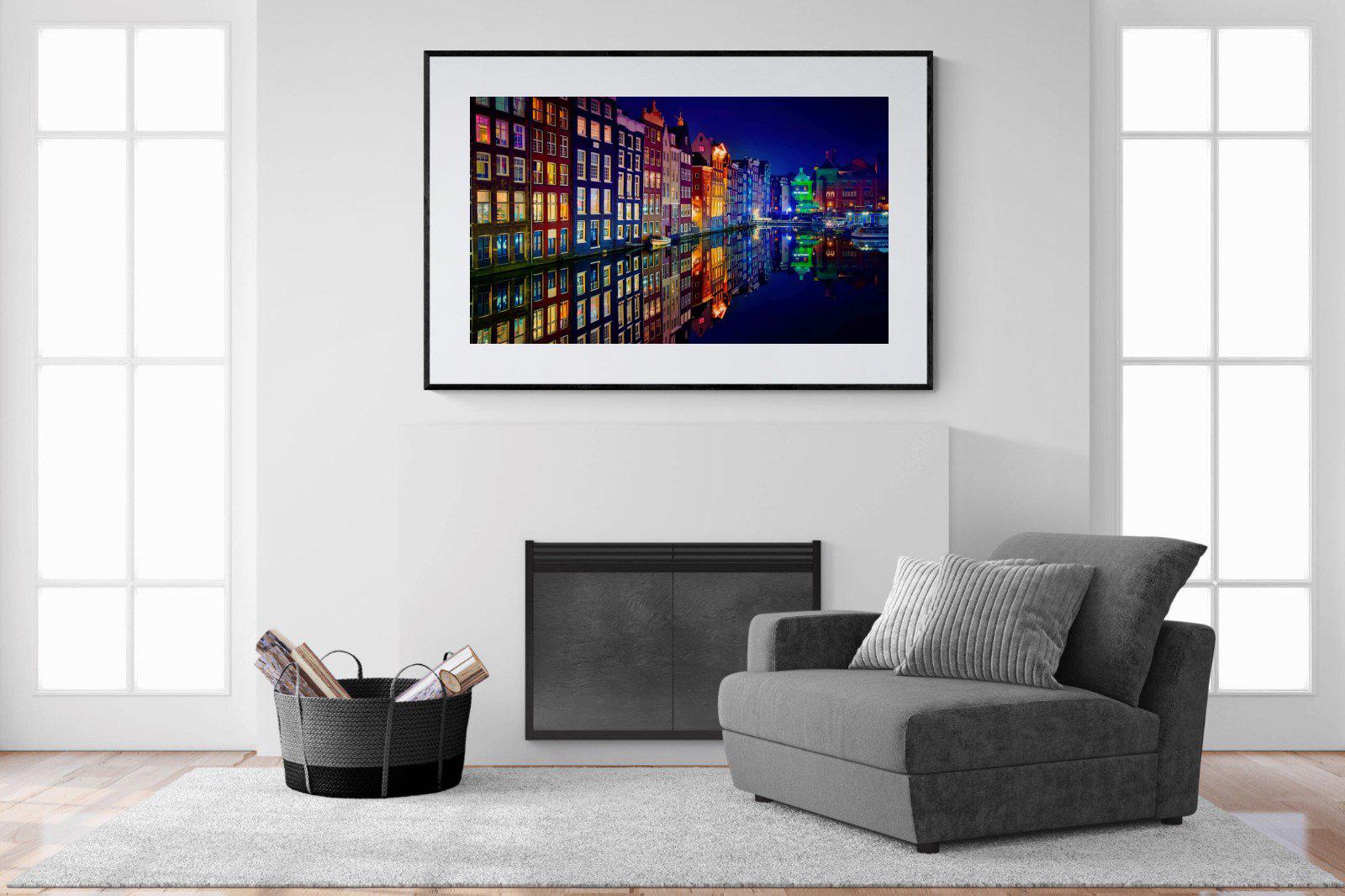 Amsterdam Night-Wall_Art-150 x 100cm-Framed Print-Black-Pixalot