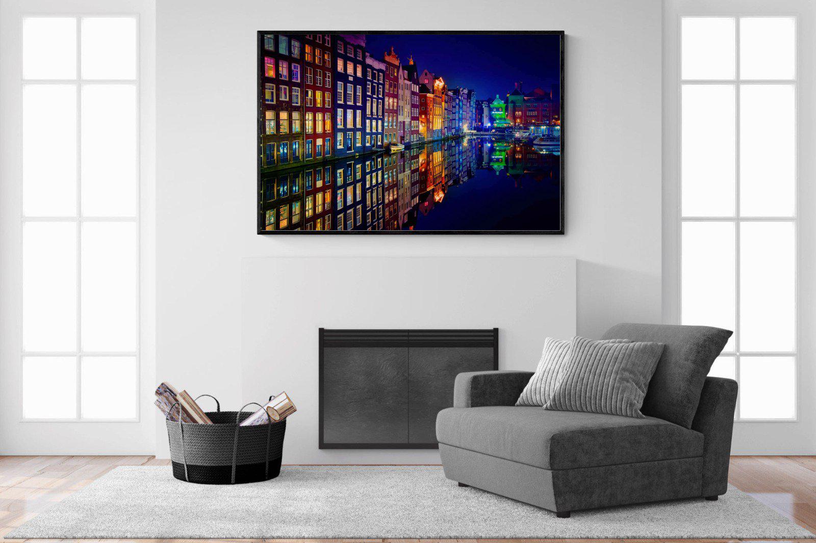 Amsterdam Night-Wall_Art-150 x 100cm-Mounted Canvas-Black-Pixalot