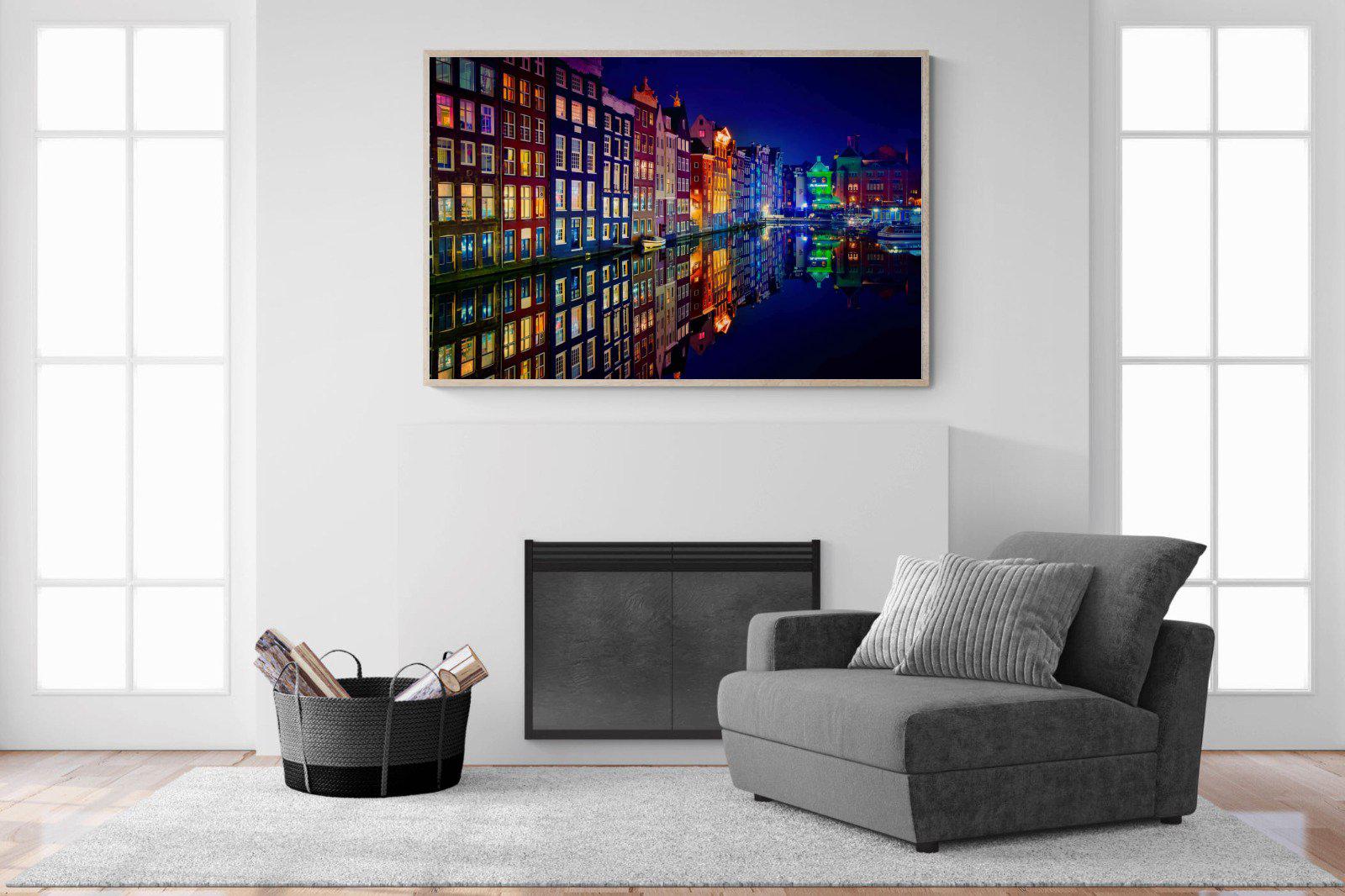 Amsterdam Night-Wall_Art-150 x 100cm-Mounted Canvas-Wood-Pixalot