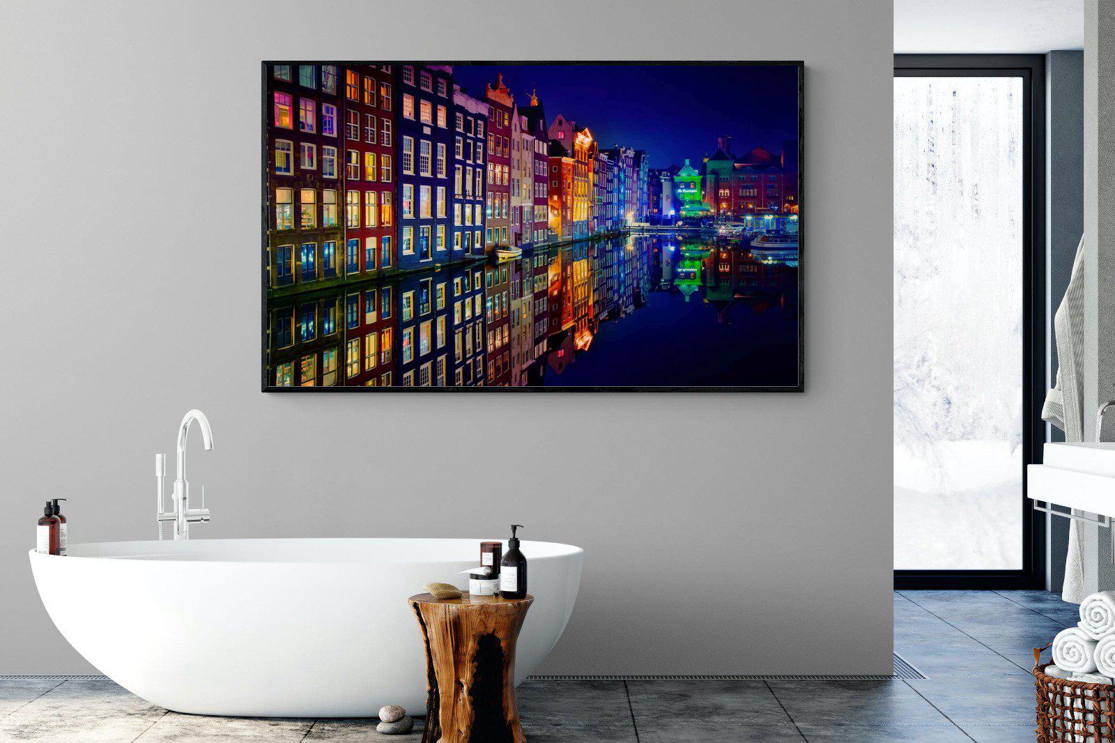 Amsterdam Night-Wall_Art-180 x 110cm-Mounted Canvas-Black-Pixalot