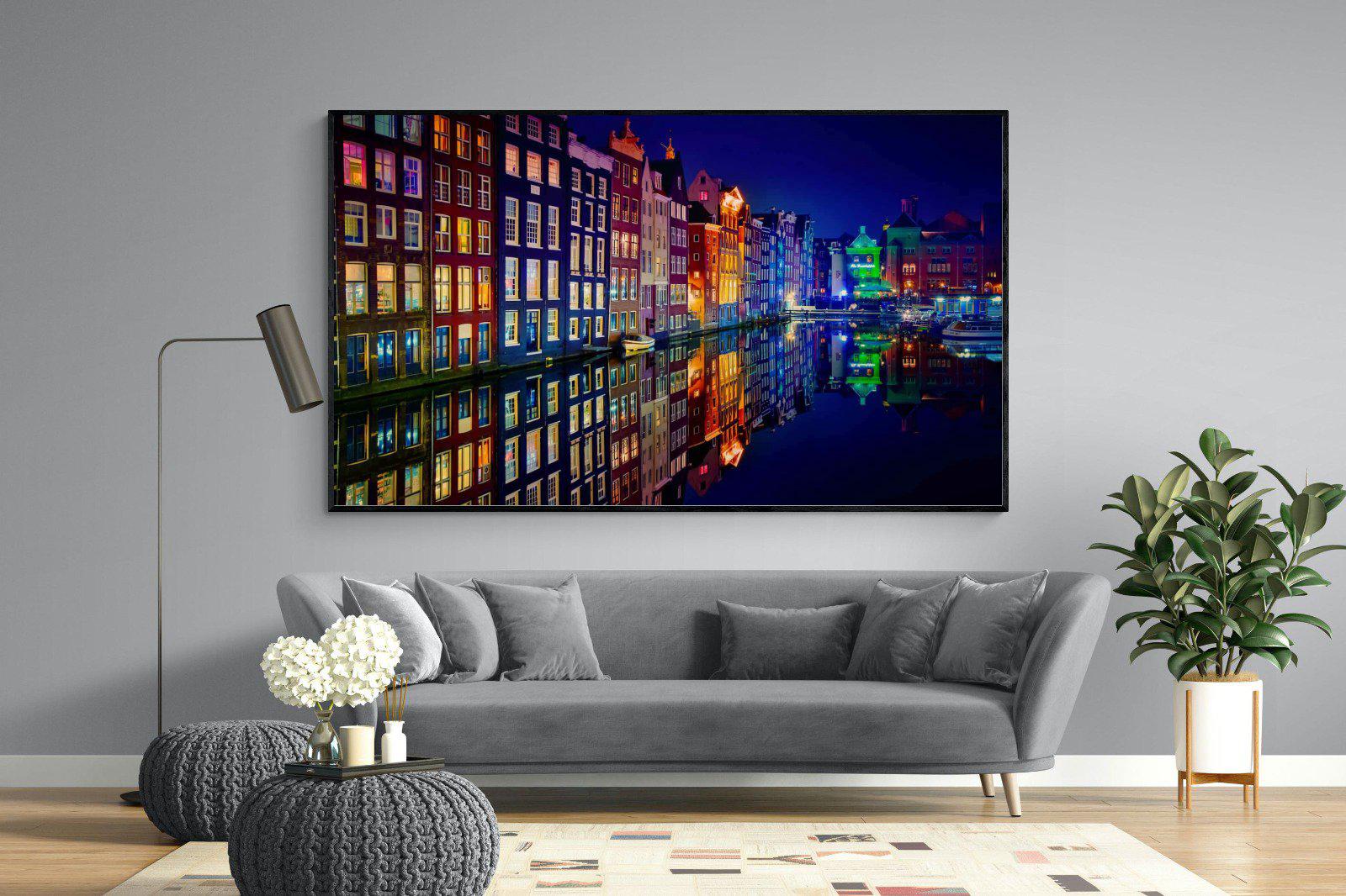 Amsterdam Night-Wall_Art-220 x 130cm-Mounted Canvas-Black-Pixalot