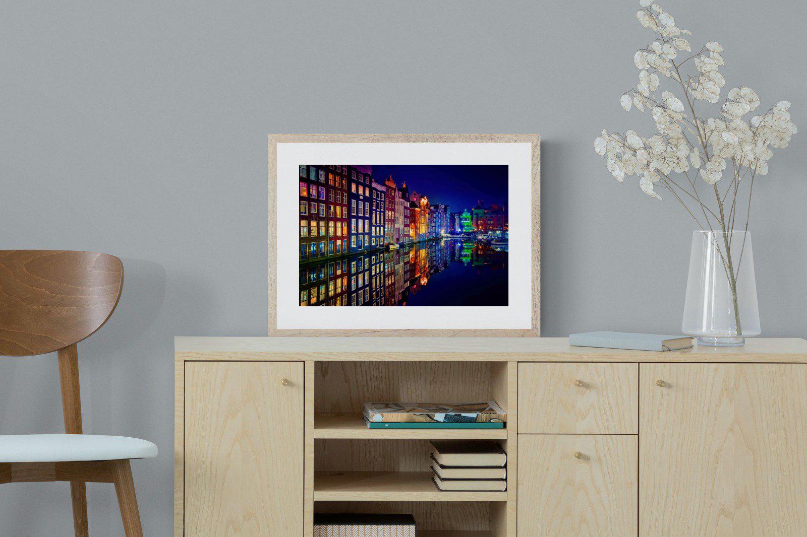 Amsterdam Night-Wall_Art-60 x 45cm-Framed Print-Wood-Pixalot