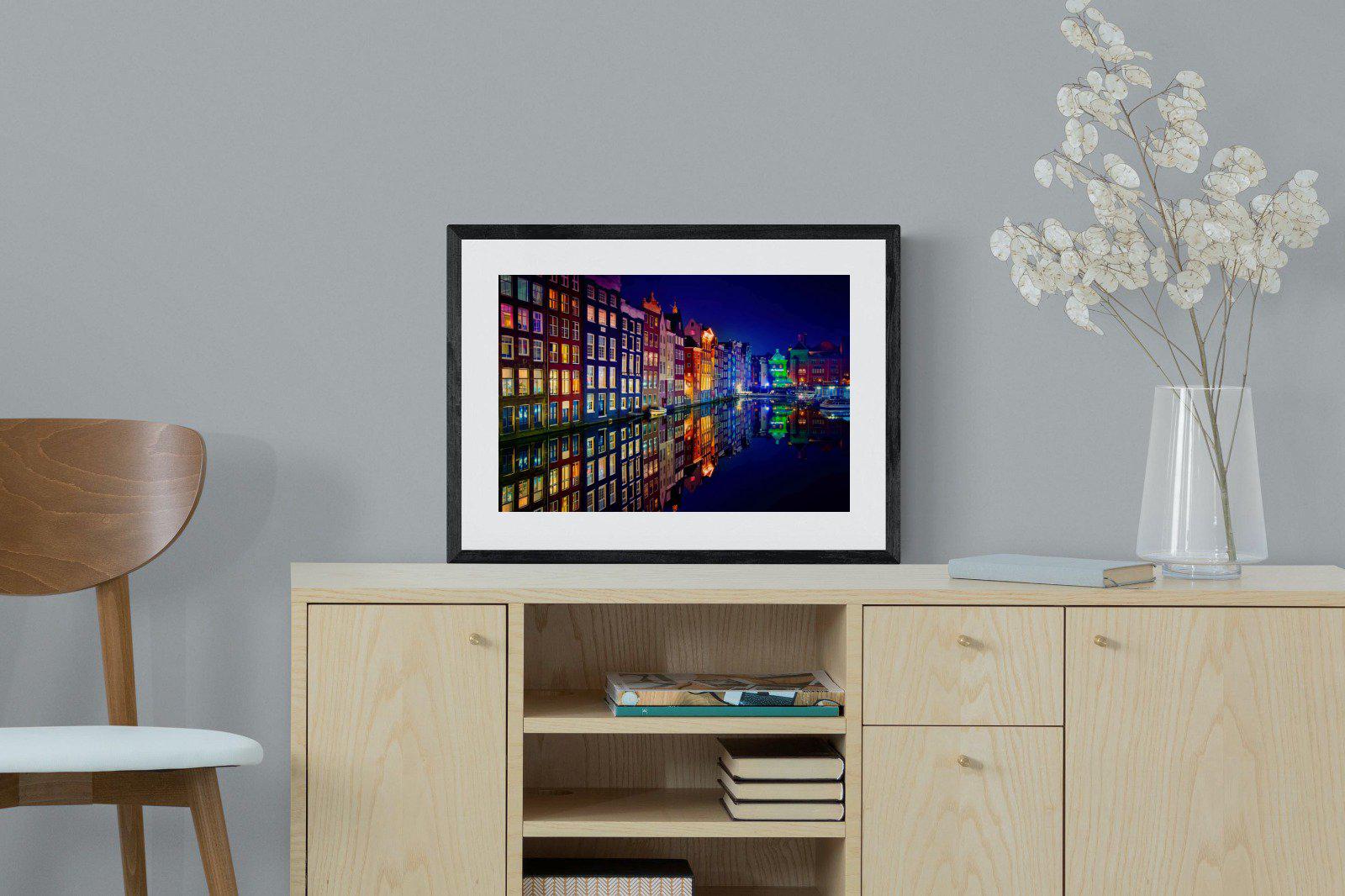 Amsterdam Night-Wall_Art-60 x 45cm-Framed Print-Black-Pixalot