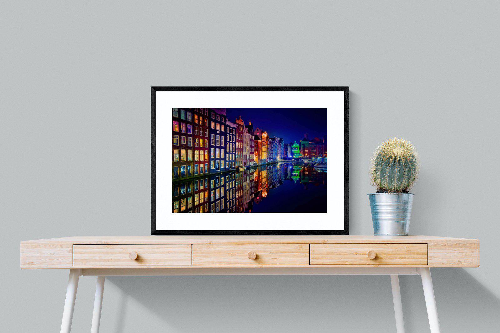 Amsterdam Night-Wall_Art-80 x 60cm-Framed Print-Black-Pixalot