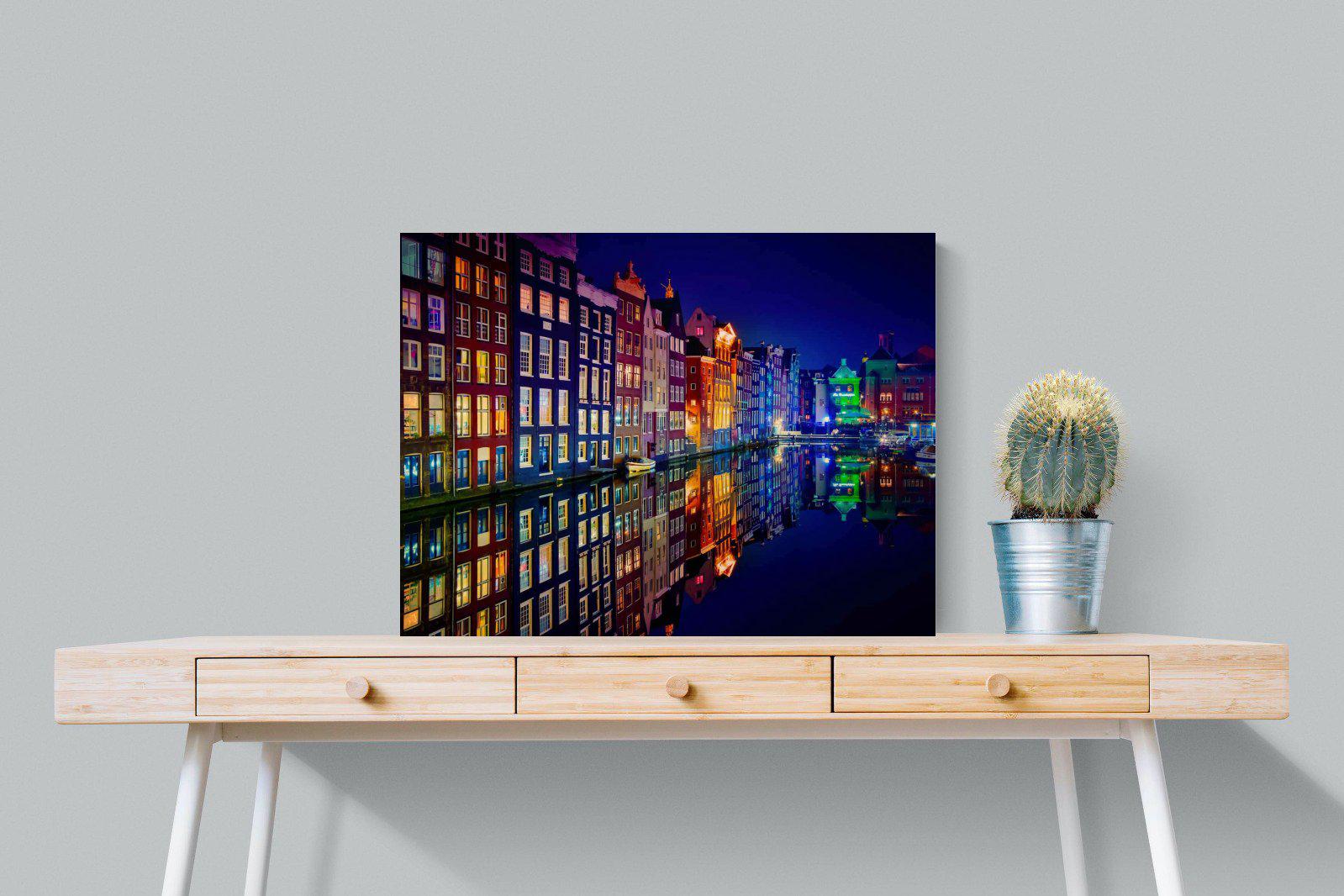 Amsterdam Night-Wall_Art-80 x 60cm-Mounted Canvas-No Frame-Pixalot
