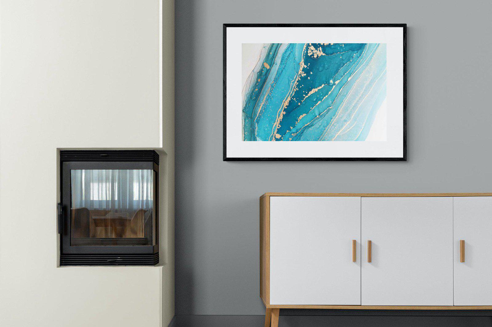 Aqua Abstract-Wall_Art-100 x 75cm-Framed Print-Black-Pixalot
