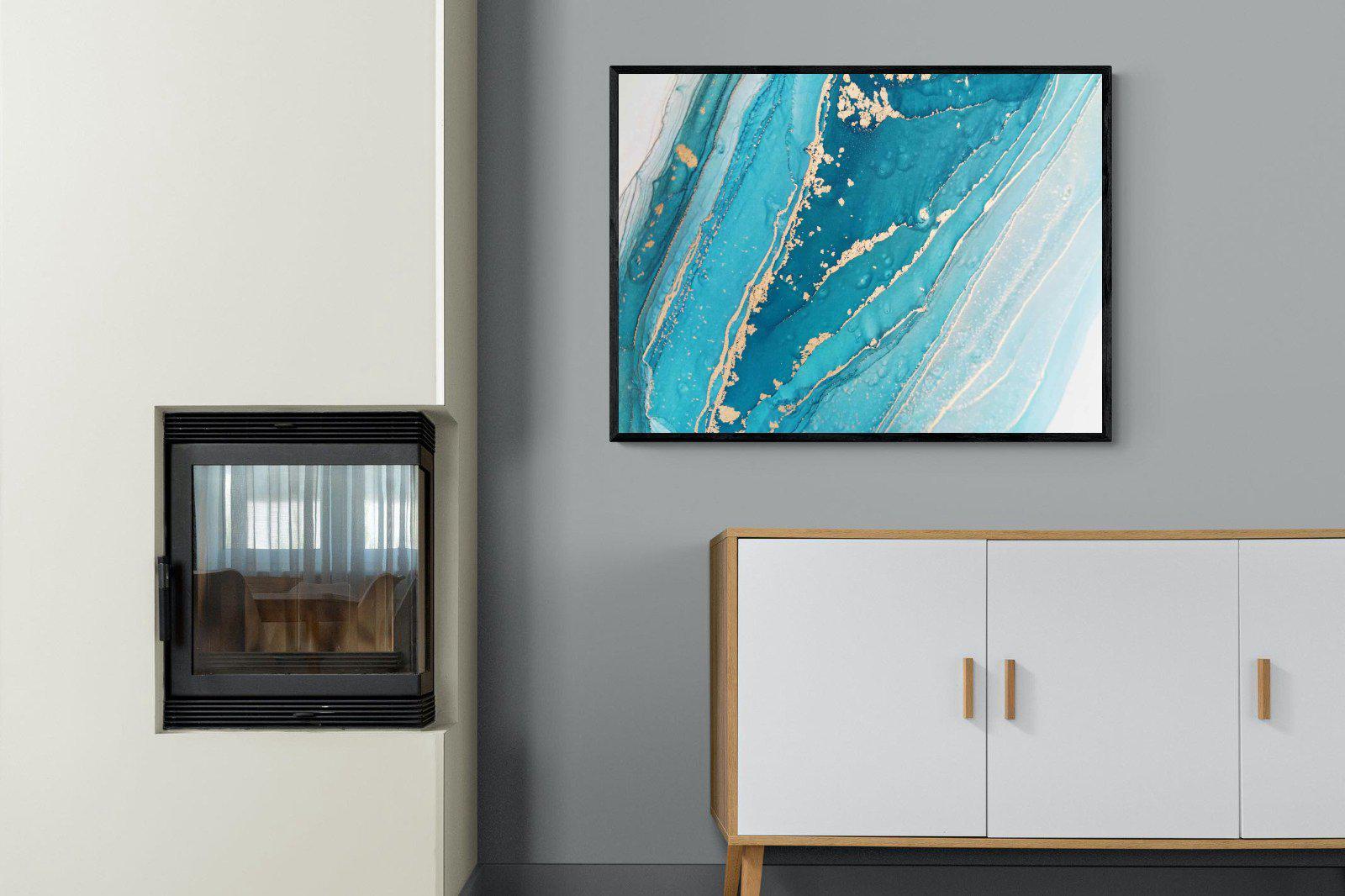Aqua Abstract-Wall_Art-100 x 75cm-Mounted Canvas-Black-Pixalot