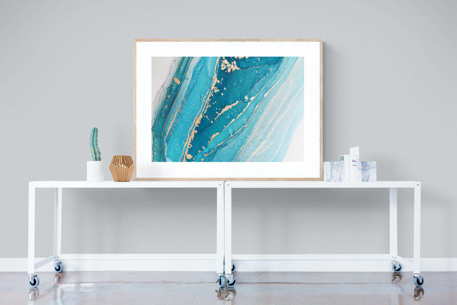 Aqua Abstract-Wall_Art-120 x 90cm-Framed Print-Wood-Pixalot