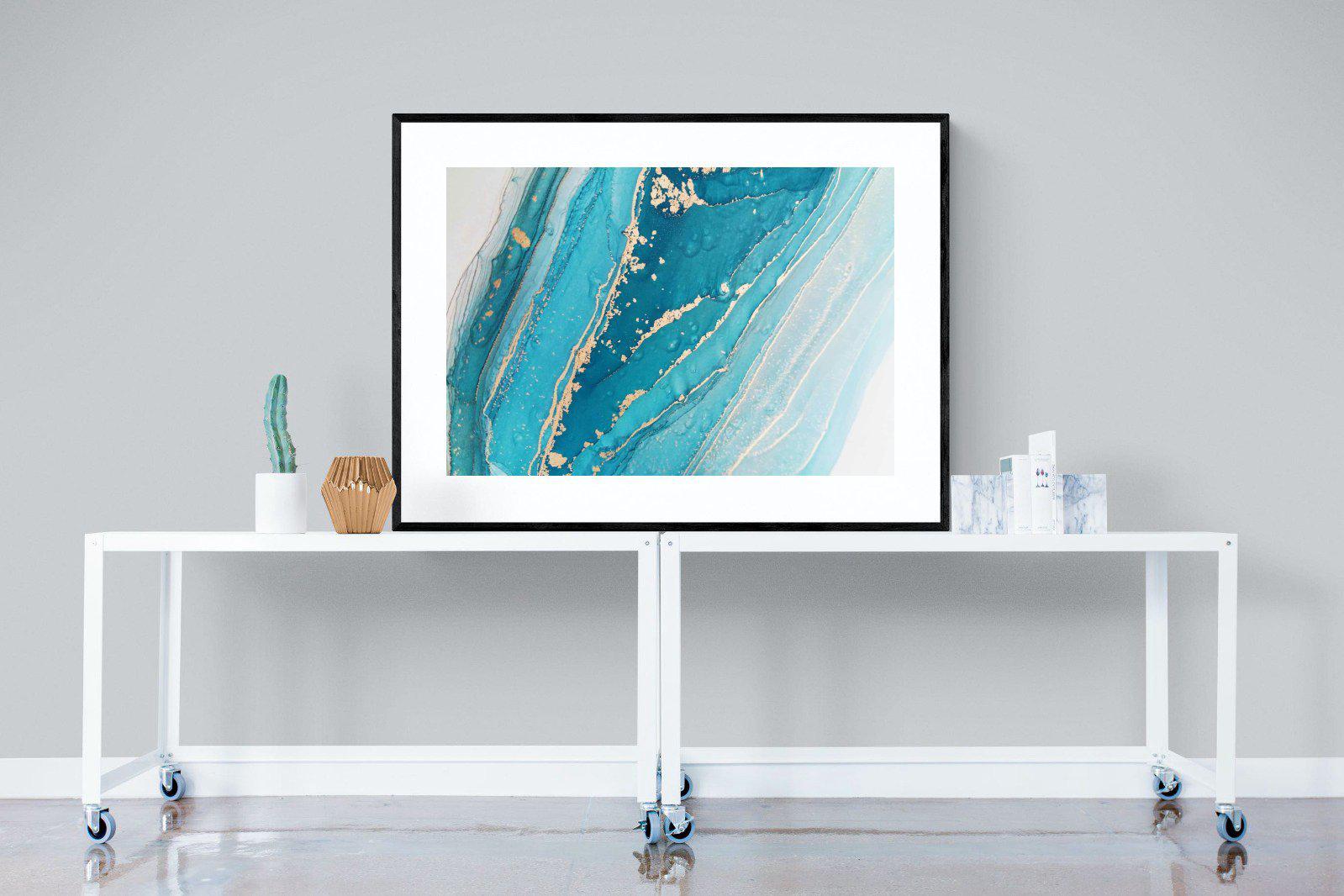 Aqua Abstract-Wall_Art-120 x 90cm-Framed Print-Black-Pixalot