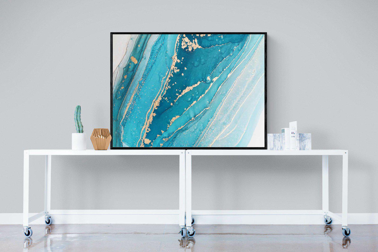 Aqua Abstract-Wall_Art-120 x 90cm-Mounted Canvas-Black-Pixalot