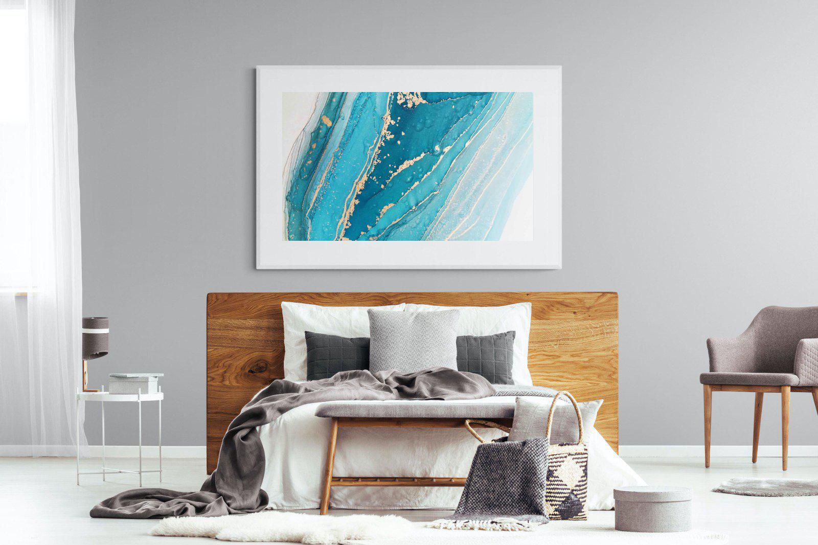 Aqua Abstract-Wall_Art-150 x 100cm-Framed Print-White-Pixalot