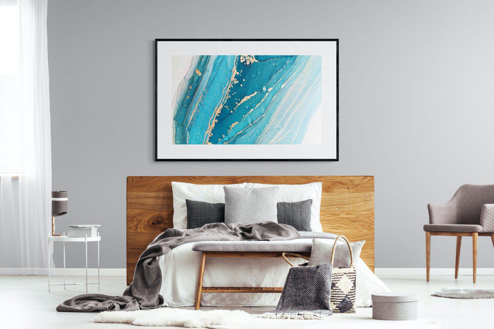 Aqua Abstract-Wall_Art-150 x 100cm-Framed Print-Black-Pixalot