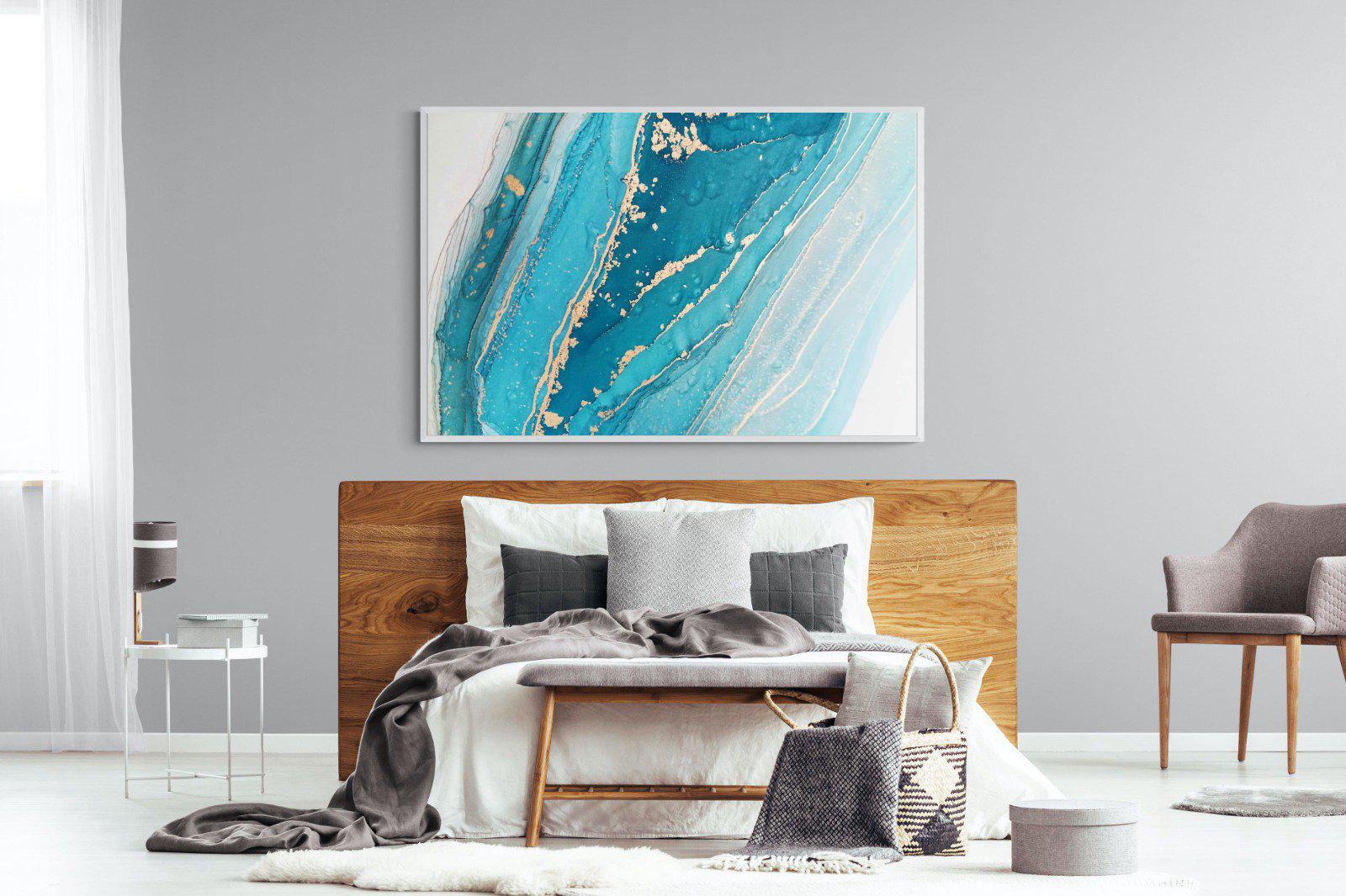 Aqua Abstract-Wall_Art-150 x 100cm-Mounted Canvas-White-Pixalot