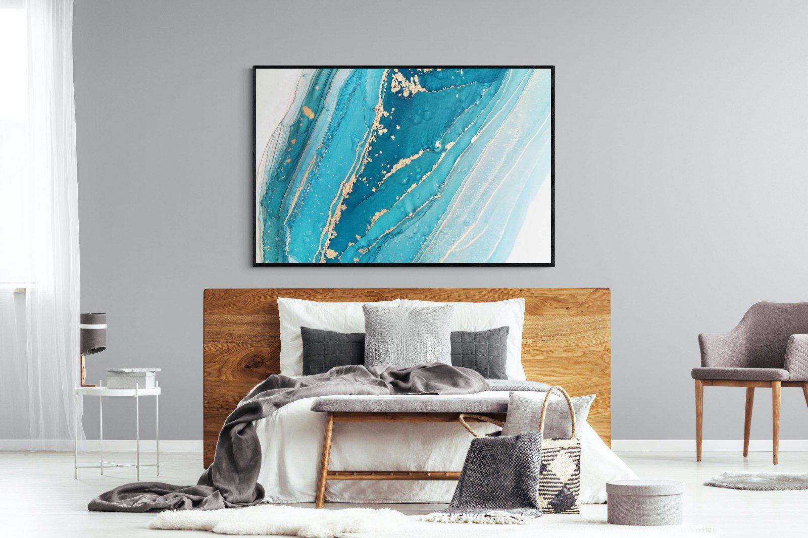 Aqua Abstract-Wall_Art-150 x 100cm-Mounted Canvas-Black-Pixalot
