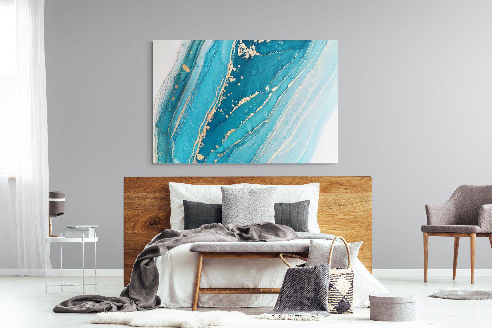 Aqua Abstract-Wall_Art-150 x 100cm-Mounted Canvas-No Frame-Pixalot