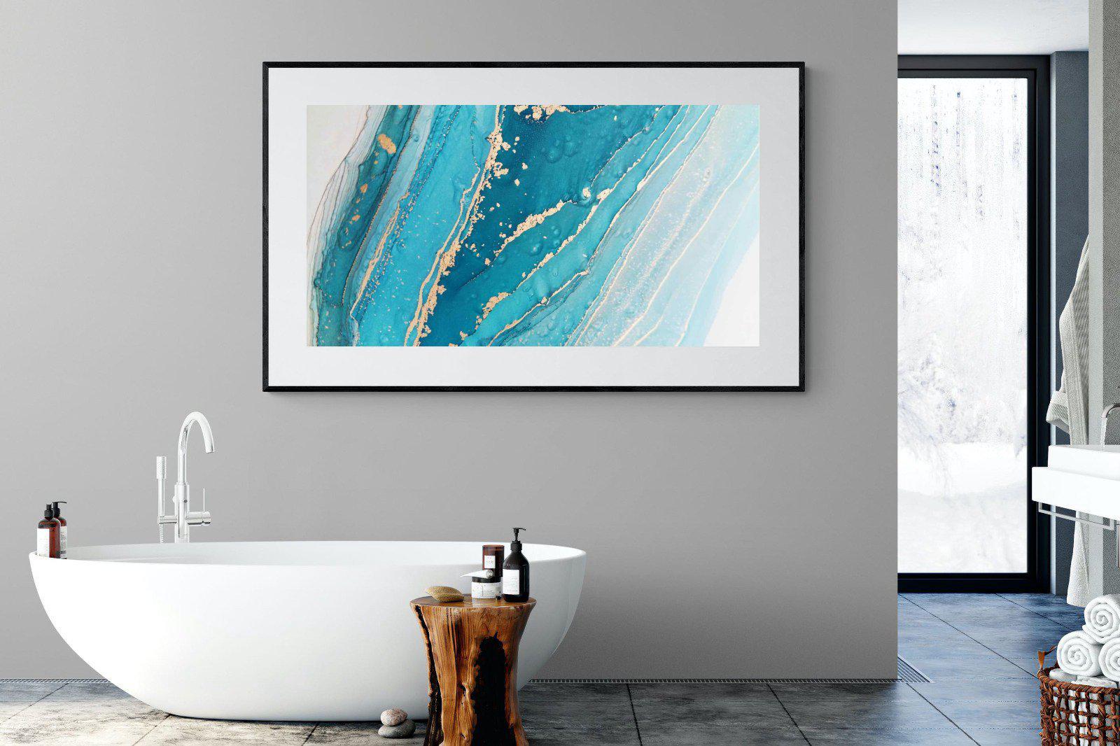 Aqua Abstract-Wall_Art-180 x 110cm-Framed Print-Black-Pixalot