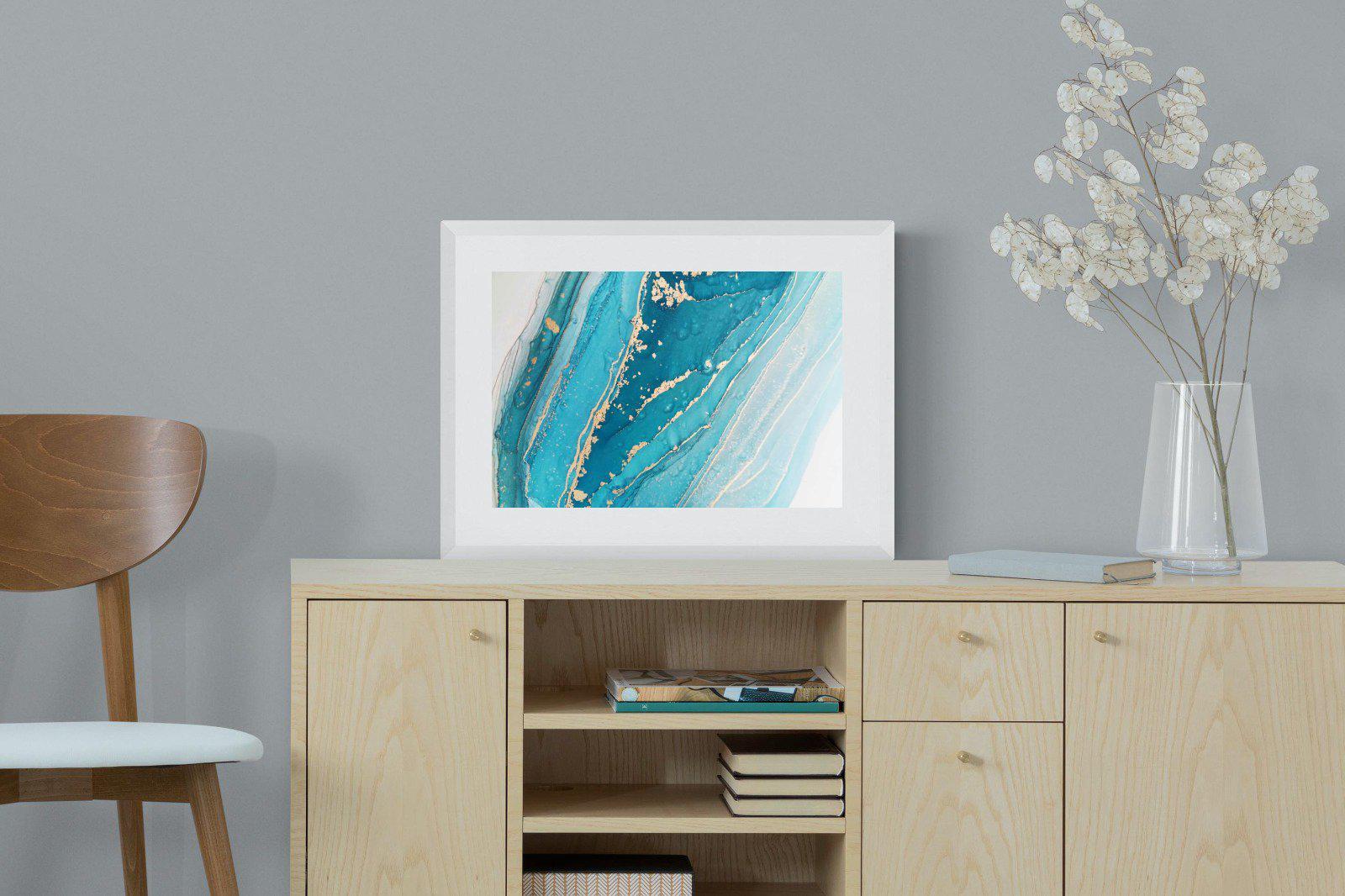 Aqua Abstract-Wall_Art-60 x 45cm-Framed Print-White-Pixalot