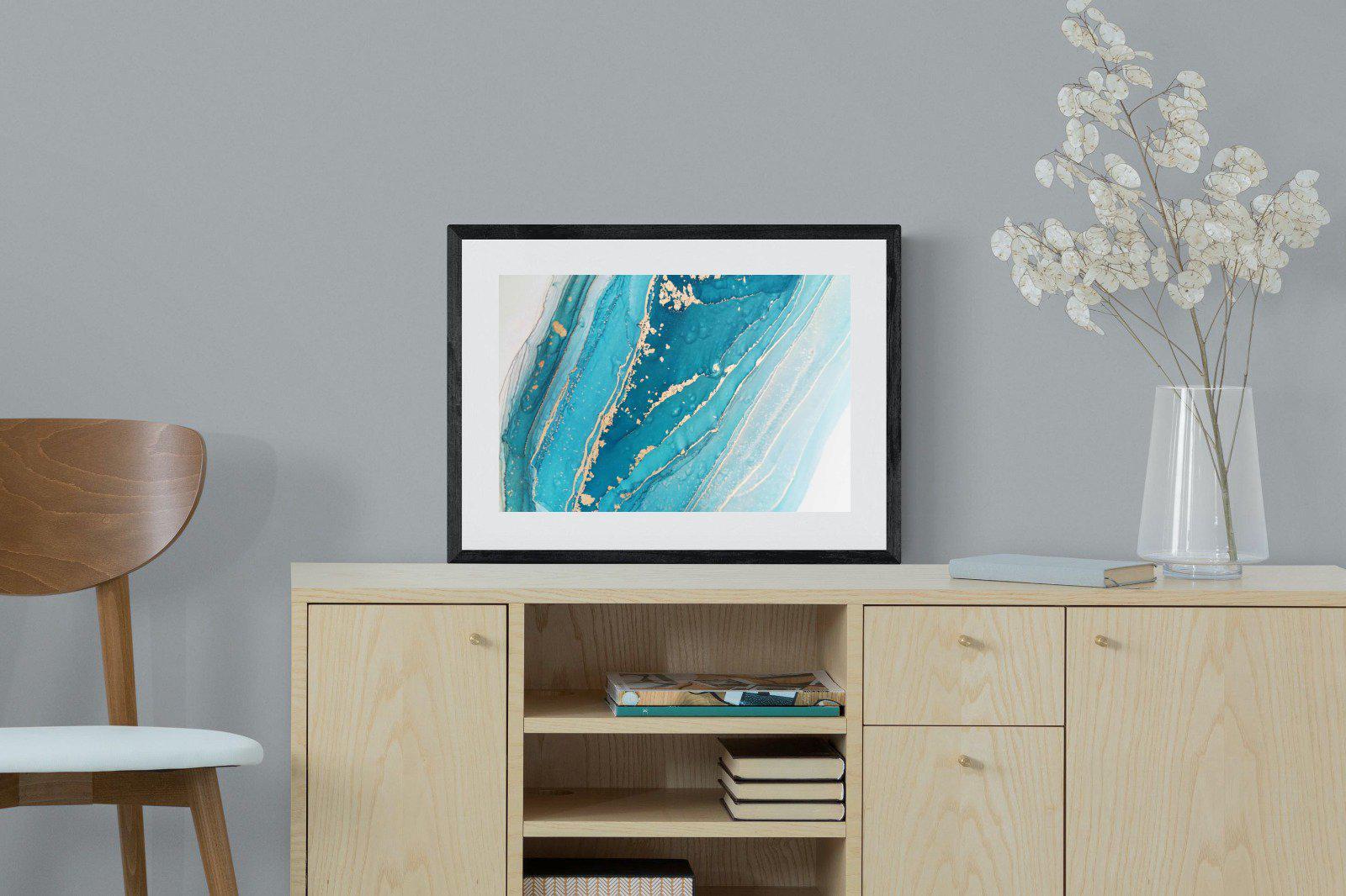 Aqua Abstract-Wall_Art-60 x 45cm-Framed Print-Black-Pixalot